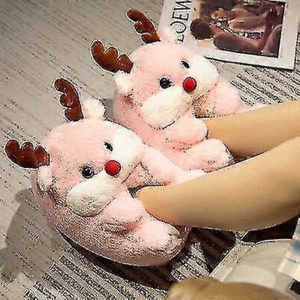 Highland Cow -aiheiset eläinten tossut Jouluun - Lämpimät, pehmeät, sisätiloihin tarkoitetut, plushiset tossut naisille ja aikuisille - Litteät, pörröiset kotitossut Elk