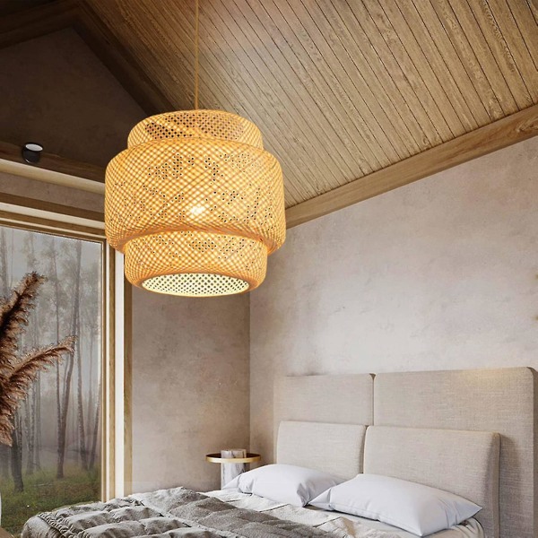 Taklampa Retro hängande cafélampor loft i japansk stil handvävd bambu vävd lampsh