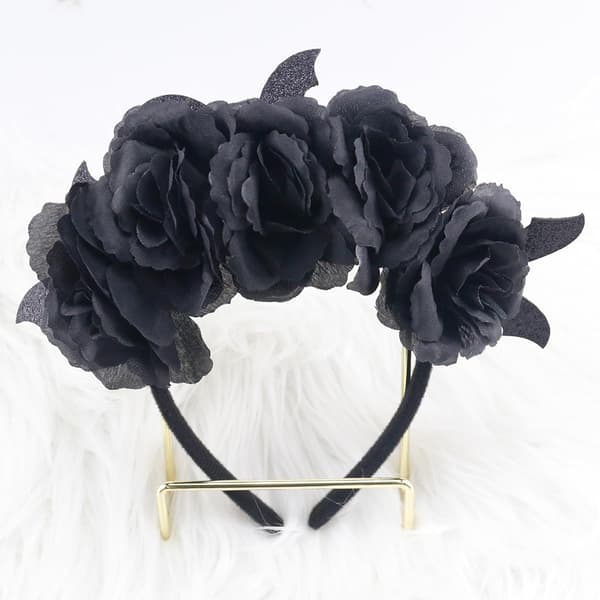 Halloween Hodebånd Svart Rose Flaggermus Hodebånd for Kvinner Gotisk Blomst Hårtilbehør Hodeplagg Hårbøyle Hodeplagg Black