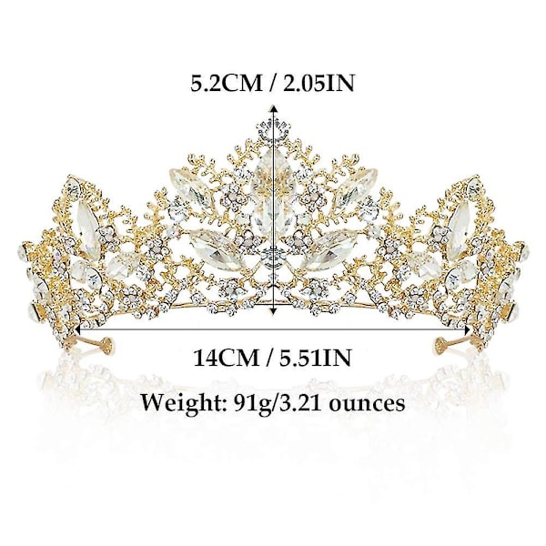 2023 - Gullkrone Bryllup Tiara Dronning Prinsesse Krone For Kvinner Og Jenter Brud Tiara