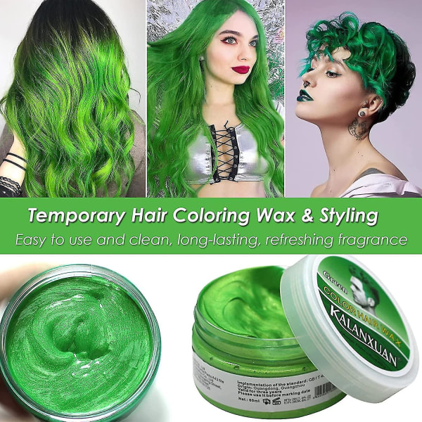 Tillfällig hårvaxfärg, grönt hårfärg, grönt hårvax hårstilsfärgning lera, hårsprayfärg för män Kvinnor Omedelbar styling