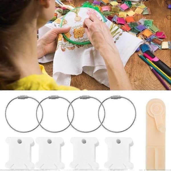 Plast Floss Spoler Tråd Sting Broderi Tråd Håndtering Spoler Sett Kort og 4 Stykker Floss Spole Ringer