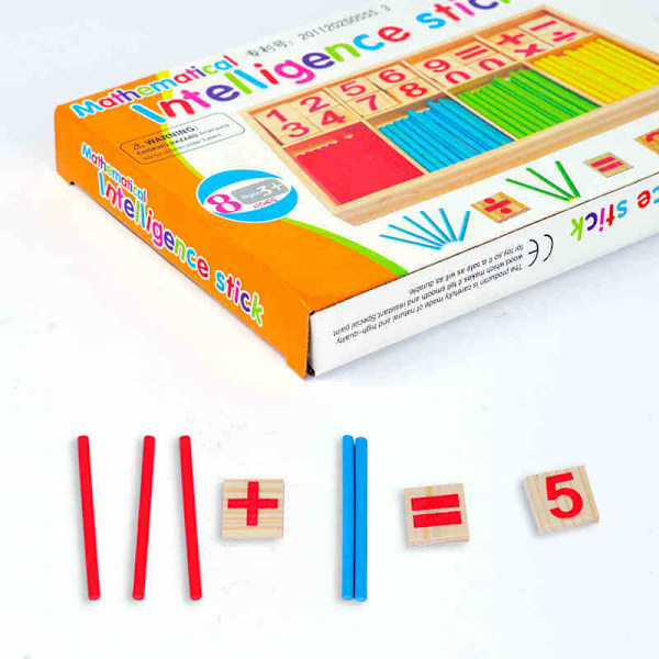 Laskutikkujen laskenta Matematiikan opetuslelu, puiset numerokortit ja laskutikkujen laatikko