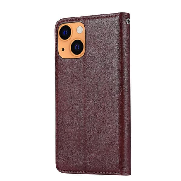 Læderetui med æltet hudtekstur til iPhone 14 Plus Wine Red