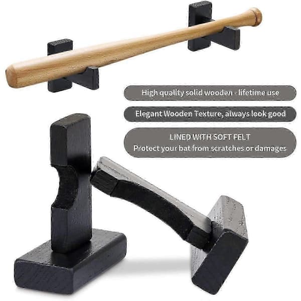 Baseball Bat Display Wall Mount, Bat Holders for Wall Solid with Felt Liner and Hidden Screws Bat Wal Black