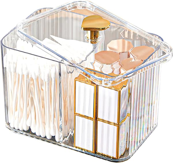 1 st Transparent Bomullspinne Låda med Lock Badrum Sovrum Bomullspinne Förvaringslåda Kosmetiska Bomullsbollar Bomullspinnar