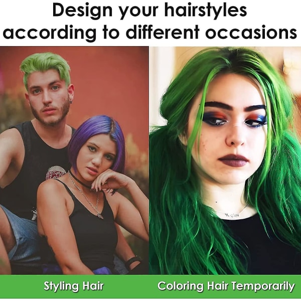 Midlertidig hårvoksfarge, grønn hårfarge, grønn hårvoks hårstilfarge gjørme, hårsprayfarge for menn, kvinner, øyeblikkelig styling