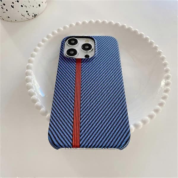 Kompatibel med iPhone 14 Pro Max telefondeksel karbonfibertekstur mikrofiberfôr + PC ufullstendig bakdeksel Blue