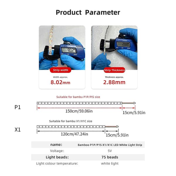 For Lab X1 X1C P1P P1S 3D-printer LED-lysstripe 5V kaldlysbar 3D-printer lysbar lysstyrke P1P P1S