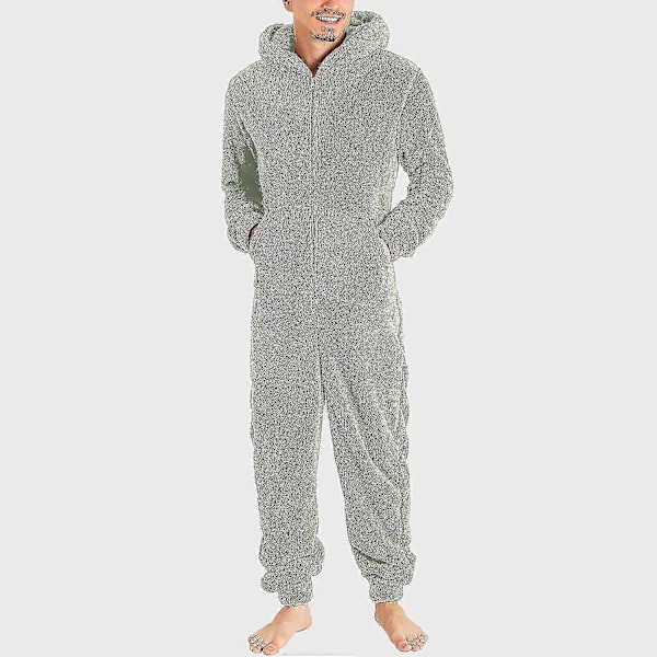 Mænds En-delt Flanel Pyjamas Fuzzy Fleece Flanel Onesies Nattøj Letvægts Plus Størrelse Varmt Vinter Jumpsuit Pjs11 Grey L