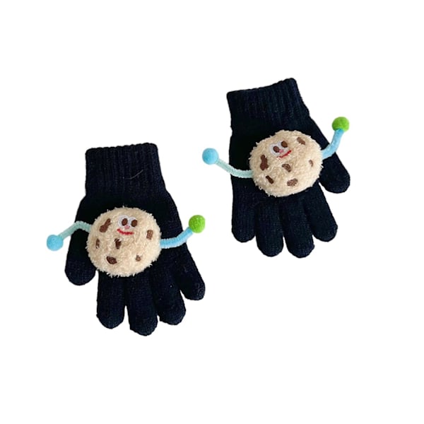 1 Par Barnens Höst Vinter Stickade Vantar Cartoon Cookie Dekoration Pojkar Flickor Vantar Ribbade Manschetter Black