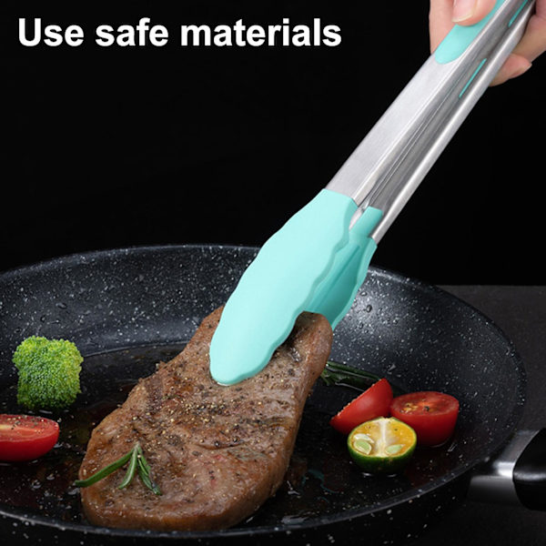Grilltång Värmebeständig halkfri rostfritt stål matlagningsklämma med starkt grepp Köksverktyg Green