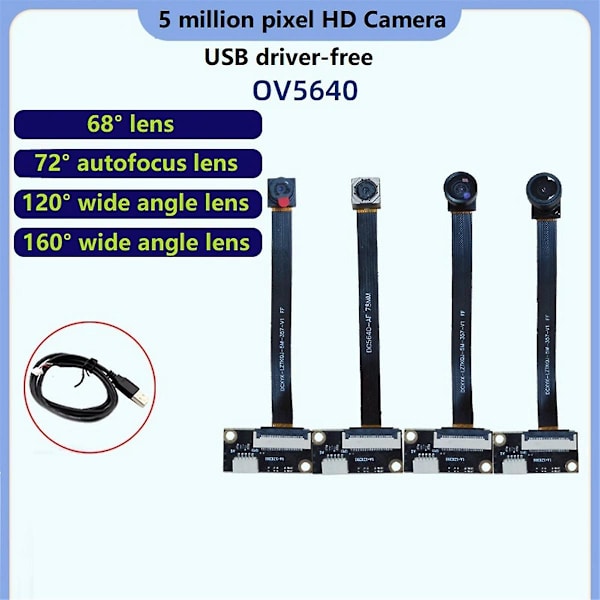 OV5640 5 millioner videokameramodul Notebook USB-drevfrit modul til gør-det-selv elektronisk komponent,12 Black
