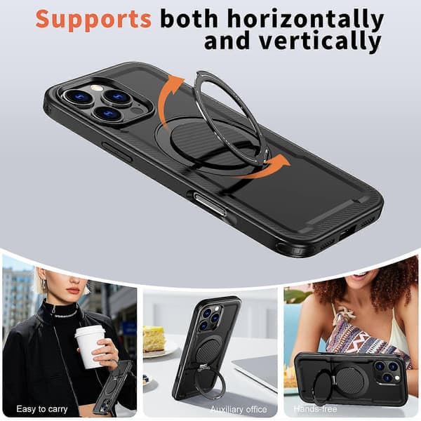 Kompatibel med iPhone 15 Pro Max-deksel Kompatibel med MagSafe TPU + PC-stativtelefondeksel Black