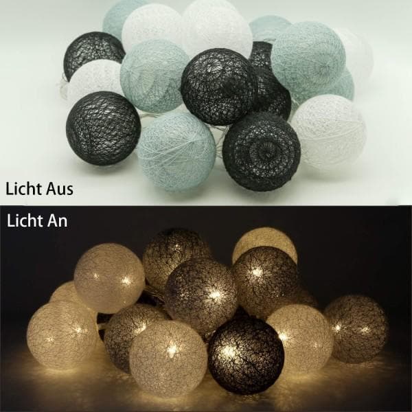 Cotton String Lights, 20 LED USB String Lights with Remote Control and Timer, Light Ball String Lights Indoor for Christmas Party Kids Bedroom Grey