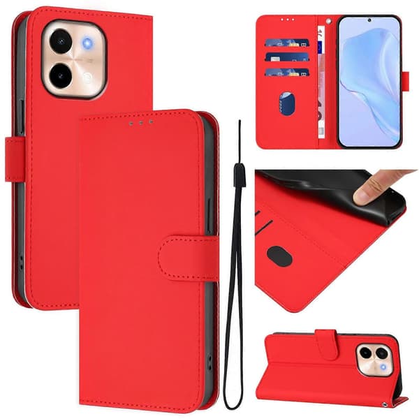 Solid Farge PU-deksel for vivo Y28 4G Red