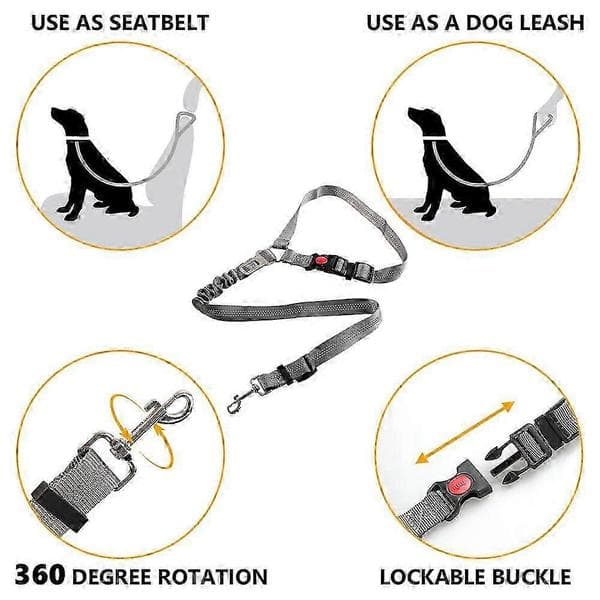 Nackstöd hund bilbälte 2-pack Justerbart Slitstarkt Nackstöd Säkerhetsbälte Husdjur Hund Bil Säkerhetssele Med Elastisk Nylon Bungee Buffer Grå!ZZ59