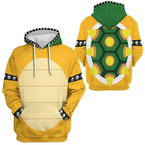 Cartoon Bowser 3D-tryckt Oversized Hoodie för Kvinnor/Män Y2k Streetwear Hip Hop Pullover Huvtröja Cosplay Kostym - en dragkedja hoodie zipper hoodie XXS