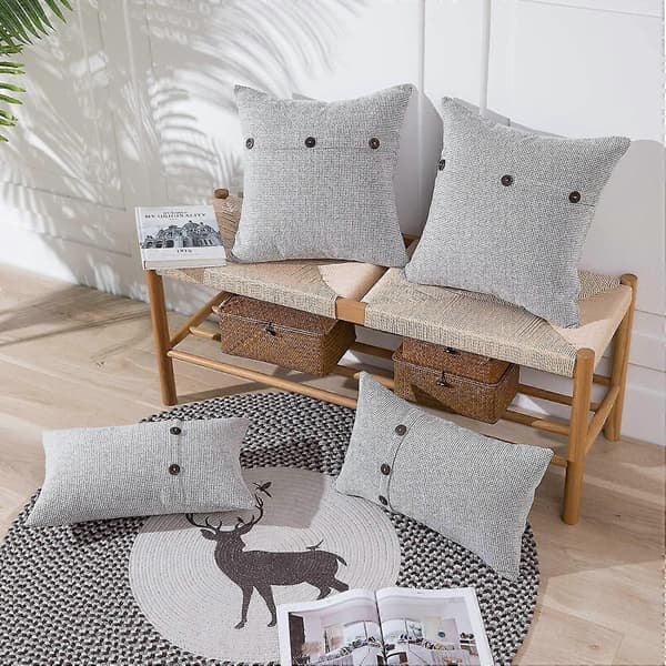 Putetrekk 45x45 cm med trippelknapper, sett med 2, chenille rustikk bondehus dekorativ sofadekorasjon