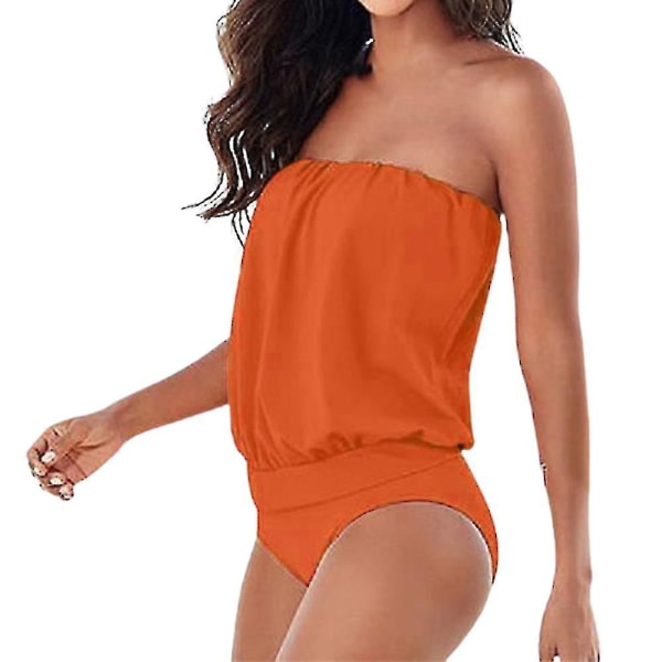 Damebandeau badedrakt i ett stykke Summer Beach Stroppløs Upolstret Monokinis Badedrakt Badedrakt Orange 2XL