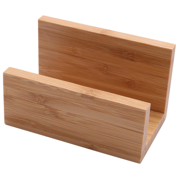 Bambu Wood Desktop Visitkortshållare För Skrivbord Stabil Visitkort Display Stand För Office Sui Yellow