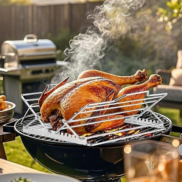 Justerbart sammenleggbart rotisseristativ i rustfritt stål for ovnsbaking, grilling og steking grilled chicken