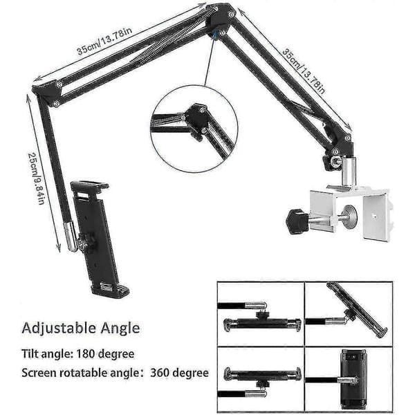 Tabletholder til seng, justerbar og foldbar med 360 graders rotation til iPhone, iPad, mobiltelefon, tablet