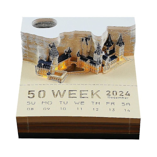 Harry Potter 2024 Kalender 3D Hogwarts Memo Block Slottskube Med Lys