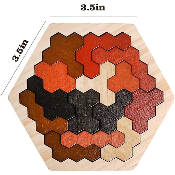 Trähexagonpussel för barn och vuxna, färgglada formpusselblock Tangram Brain Teaser Toy Geometry Logic IQ-spel Present för barn i alla åldrar