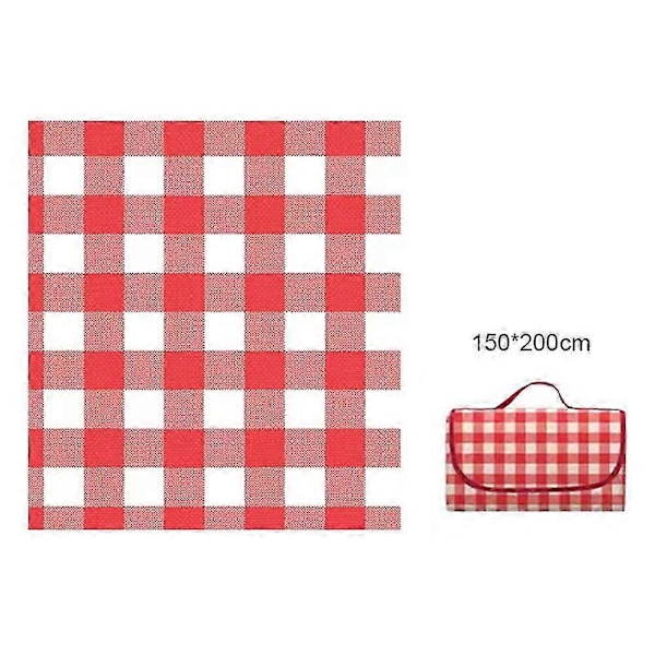 Vandtætte Foldbare Tæpper Opbevarlig Moderne Picnicmåtte Til Udendørs Camping Strand Red Plaid 150 x 200cm