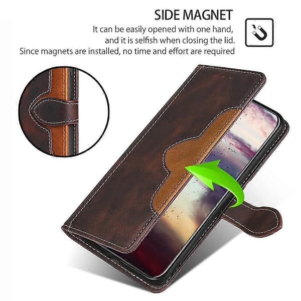 Til TCL 50 SE Etui Stråhat Form Flip Wallet PU Læder Telefon Cover Brown