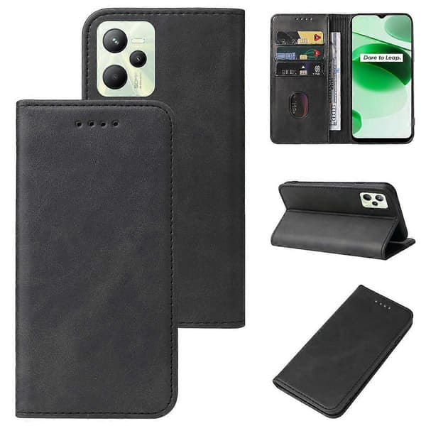 Magnetisk læder telefoncover til Realme C35 Black