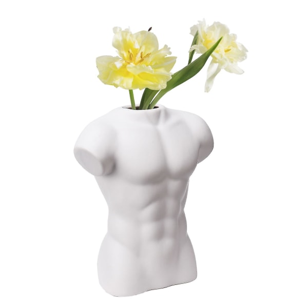 Keramisk kropp Blomvas, manlig Torso Body Art Design Kreativ suckulent växtkruka Ovanliga planteringskärl, mini prydnader för hemmakontor4*7 tum