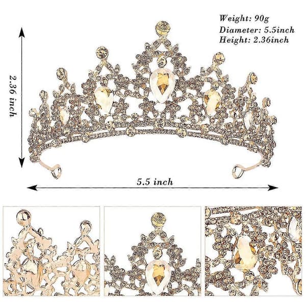 Rosegull tiara og kroner for kvinner bursdagskrone for jenter krystall bryllupshodebånd brudetiara
