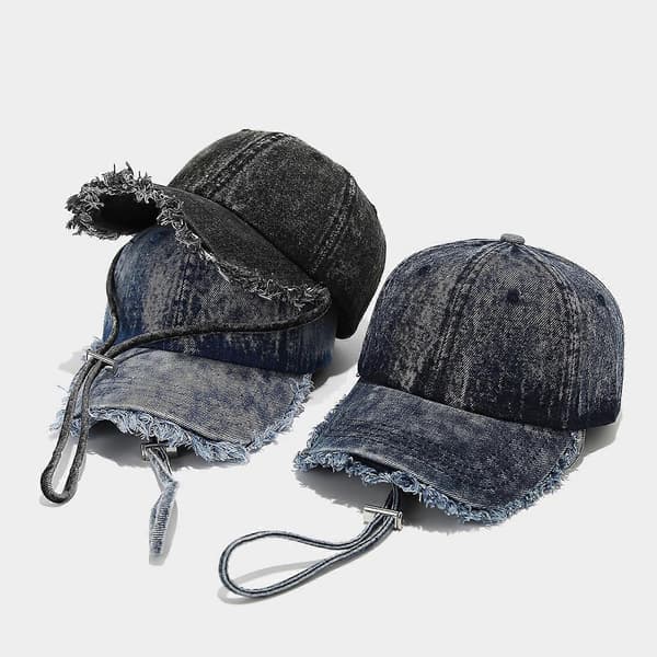 Trendy Distressed Trim Baseball Caps For Women Men Adjustable Wind Rope Sunproof Baseball Hat All Matching Snapbacks Hat medium blue medium blue
