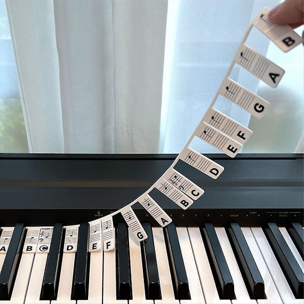 Silikone 88 Keys Piano Note Stickers - Aftagelige og genanvendelige Black and White