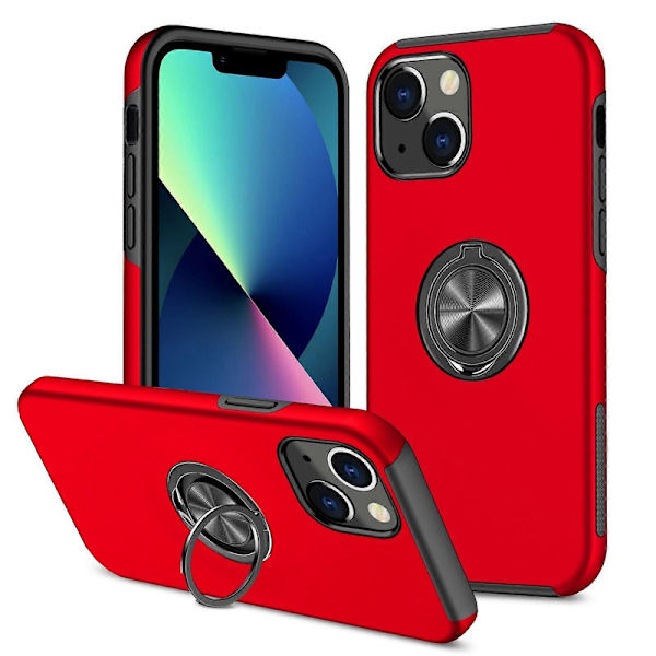 Magnetisk ringstativ stødsikkert telefoncover til iPhone 14 Plus Red
