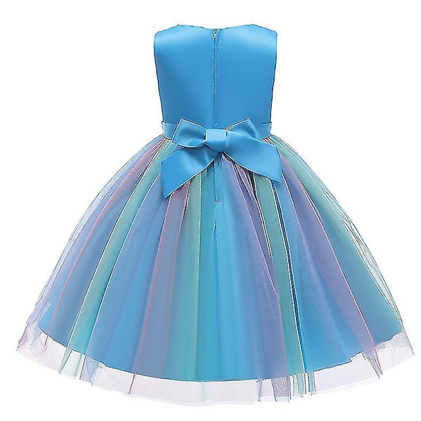 Tyttöjen paljettimekko Rainbow Tutu Syntymäpäiväjuhla Prinsessamekko Näyttelypuku Kukkamekko Blue 110cm(4-5T)