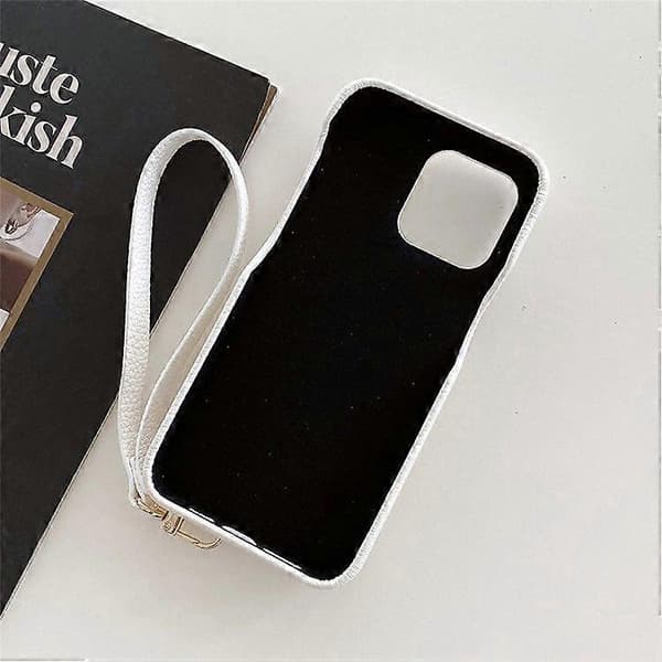 Multi-funktionelt læderbagcover med kortpladser og håndledsrem til iPhone 16 Pro Max White