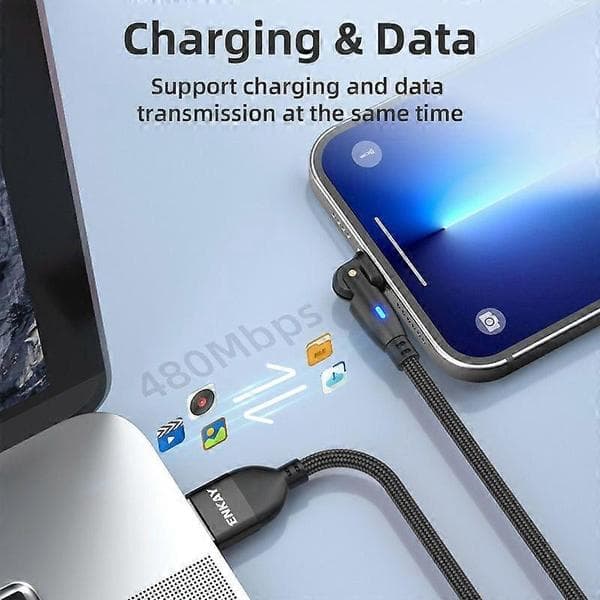 USB til 8-pinners lade- og datakabel med LED-lys, lengde: 2m