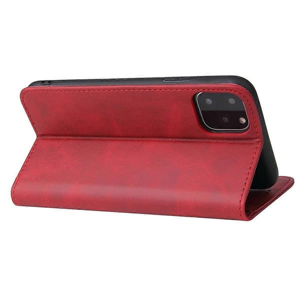 Kalvtextur Magnetisk Horisontell Flip Läderfodral för iPhone 11 Red