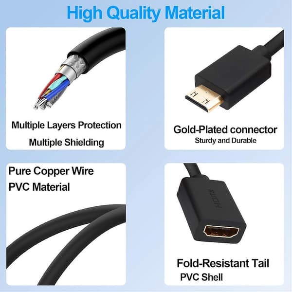 Mini HDMI til HDMI Adapterkabel Højhastigheds Bi-direktionel Mini HDMI Han til