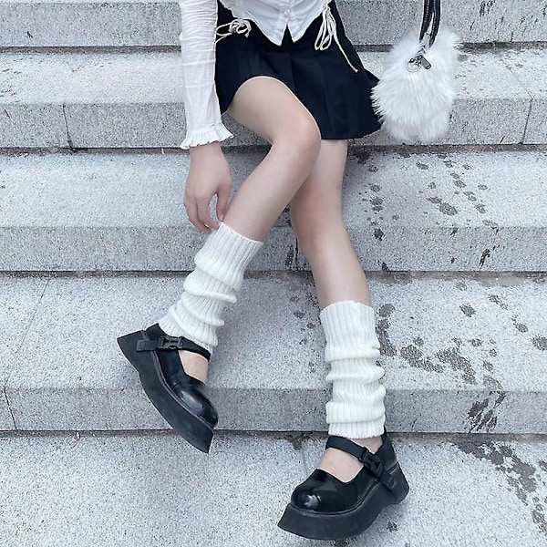Lolita Punk -säärisuojat, nilkkasuojat, pitkät sukat, polven korkuiset neulotut jalkasuojat, nilkkasuojat, naisten talvivaatteet, asusteet white One Size