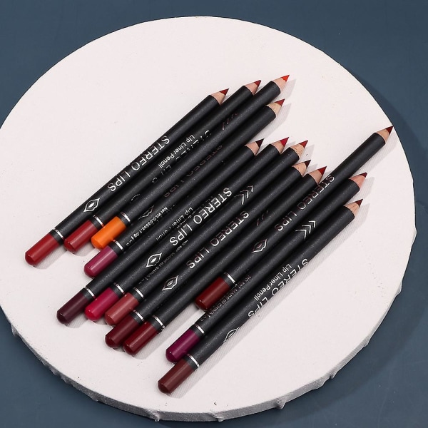 Vibely 12 stk Lipliner Vanntett Matt Lip Liner Pencil Lip Makeup Kosmetisk Pennesett