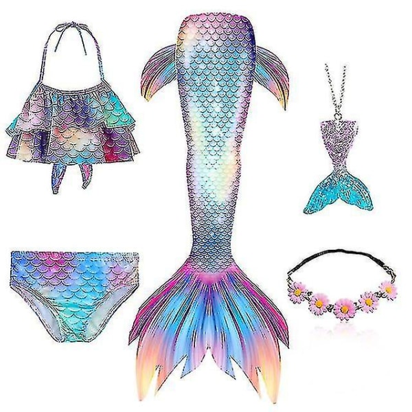 Black Friday 5 st/ set Girls Mermaid Tail Baddräkt Barn Mermaid Ariel Cosplay Kostym Fantasy Beach Bikini Set 1 140