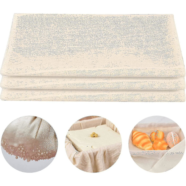 3 stk Muslin-kluter, Ubleket Osteduk, Gjenbrukbar Osteduk, Myk Firkantduk for Mat Yoghurt Juice Vinfiltrering Drenering Baking (5