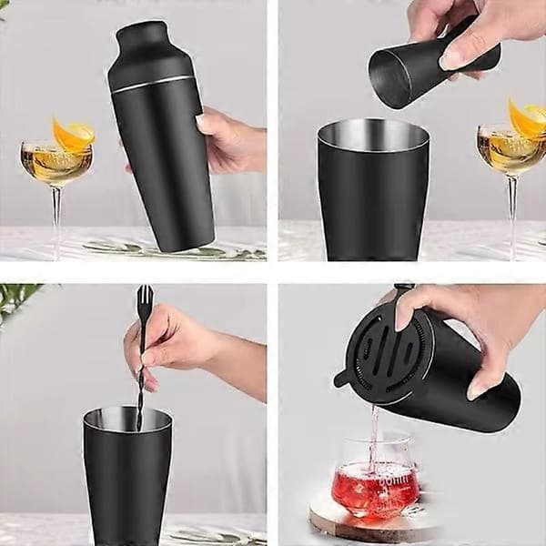 Cocktail Shaker Sæt - Mat Sort - Rustfrit Stål Sort Sort