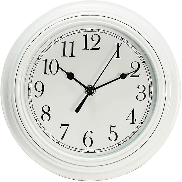 Silent Wall Clock Køkken 9 Tommer Retro Ikke-tikkende dekorativt soveværelse kontor vægur White