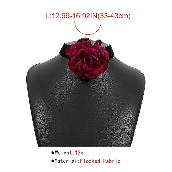 Ros Choker Gotisk Elegant Svart Spets Stor Blomma Halsband Kragekedja Armband För Kvinnor Bröllop Brud Temperament Halloween Mariage Smycken Red