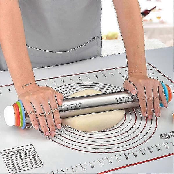 Justerbar kjevle med tykkelsesringer, deigrulle i rustfritt stål for paier_cdb1 Only Rolling Pins
